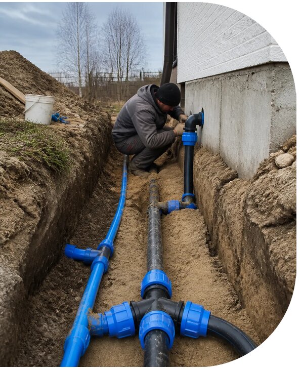 Монтаж наружного водопровода на участке под ключ в Ейске